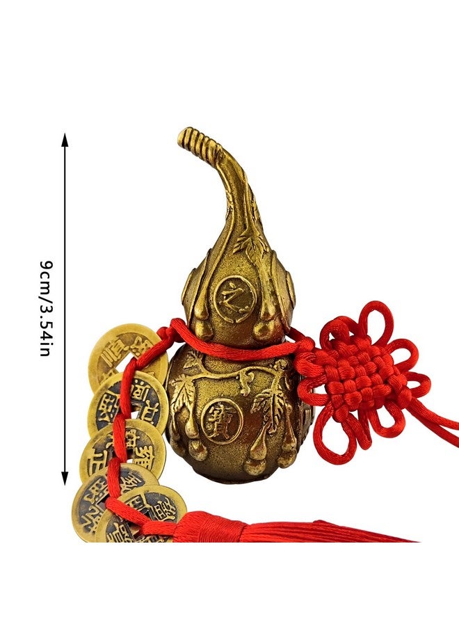 Flylin Chinese Good Luck Wu Lou, Feng Shui Brass Gourd Cucurbit with 5 Coins Chinese Hu Lu Gourd for Office Bedroom Car Hanging Ornaments (4 inch) - Image 3