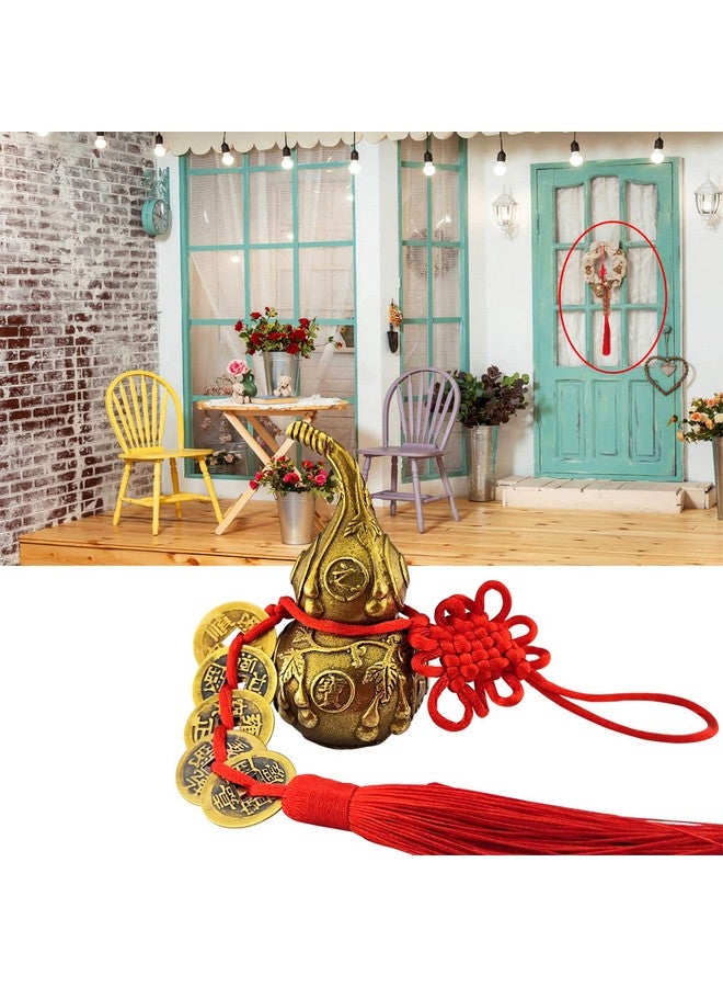Flylin Chinese Good Luck Wu Lou, Feng Shui Brass Gourd Cucurbit with 5 Coins Chinese Hu Lu Gourd for Office Bedroom Car Hanging Ornaments (4 inch) - Image 2