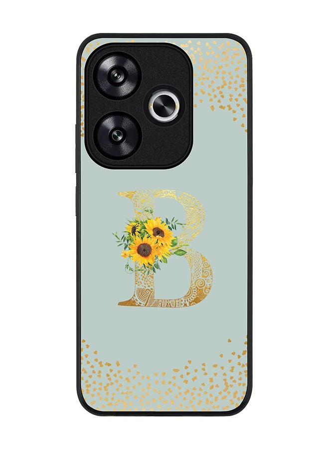Stylizedd - Rugged Black edge case for Xiaomi Poco F6 / Xiaomi Redmi Turbo 3 Case Cover- Custom Monogram Initial Letter Floral Pattern Alphabet - B (Light Grey) - Image 1