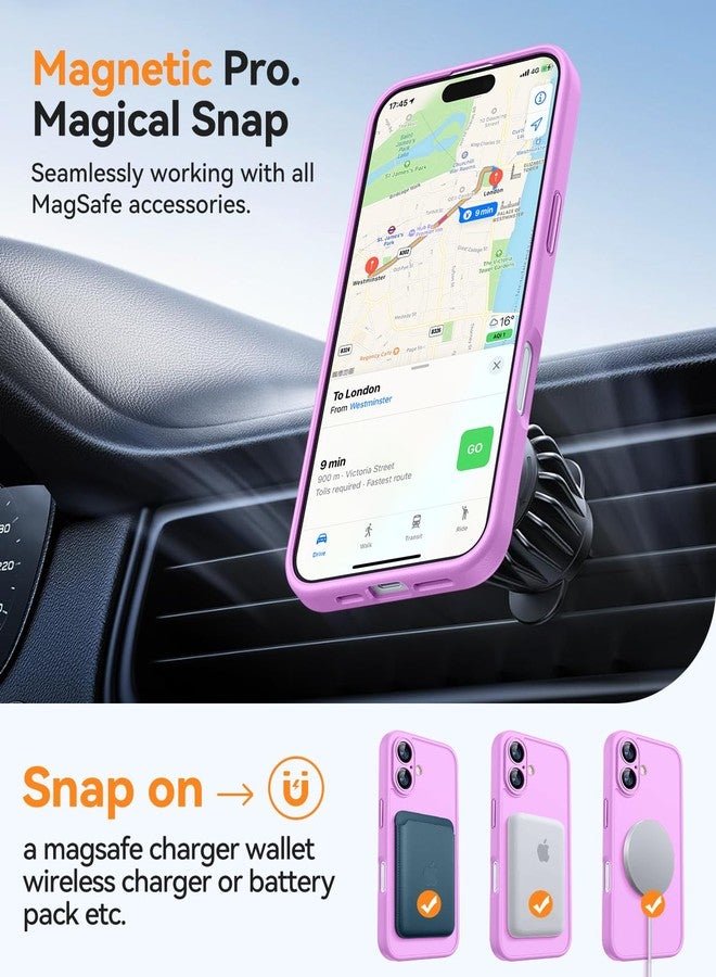 CANSHN Magnetic for iPhone 16 Case, Upgraded [Full Camera Protection] [Compatible with Magsafe] [Translucent Matte] Shockproof Protective Phone Case for iPhone 16 - Pinkish Purple - Image 5