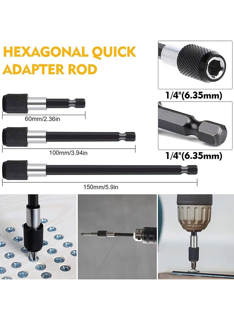 Flexible Drill Bit Extension Set, 105° Right Angle Drill Attachment, 1/4 3/8 1/2In Hex Shank Impact Driver Socket Adapter Rotatable Socket, Bendable Drill Bit Extension Screwdriver Bit