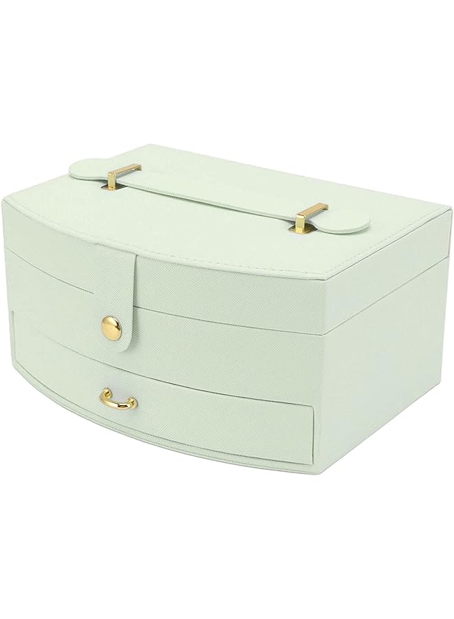 IAF Box Organizer PU Leather Small Portable Two Layer Jewelry Display Storage Holder Case with Handle for Necklace Earrings Bracelets Rings Watches Women Girls Pink Blue Green (Green) - Image 1