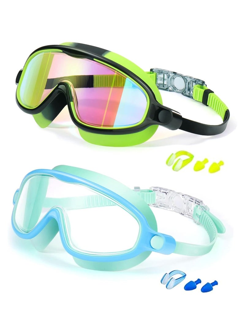 ATRJSZ Kids Swim Goggles 2 Pack Anti-Fog Anti-UV Wide View Swimming Goggles Pool Goggles for Kids 3-15 - Image 1