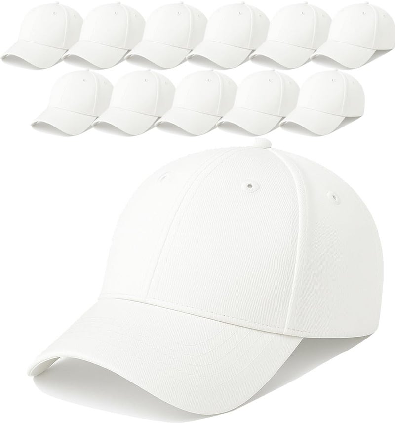 ENCIGER Unisex Cotton Baseball Cap Pack of 12 - Adjustable Solid Color Caps for Men & Women - Bulk Lot for Resale, Events, Outdoor, Group, Team Use (White) - Image 1