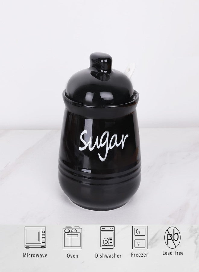 HAOTOP 12oz Sugar Bowl with Lid and Spoon,Ceramic Sugar Jar Sugar Dispenser Sugar Container Coffee Bar Accessories, Kitchen Countertop Canisters, Black - Image 4