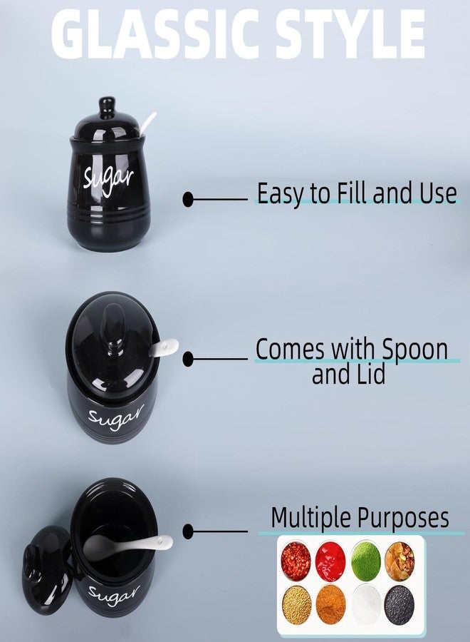 HAOTOP 12oz Sugar Bowl with Lid and Spoon,Ceramic Sugar Jar Sugar Dispenser Sugar Container Coffee Bar Accessories, Kitchen Countertop Canisters, Black - Image 3