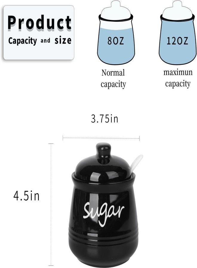 HAOTOP 12oz Sugar Bowl with Lid and Spoon,Ceramic Sugar Jar Sugar Dispenser Sugar Container Coffee Bar Accessories, Kitchen Countertop Canisters, Black - Image 2