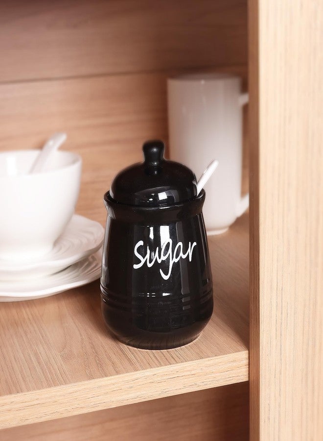 HAOTOP 12oz Sugar Bowl with Lid and Spoon,Ceramic Sugar Jar Sugar Dispenser Sugar Container Coffee Bar Accessories, Kitchen Countertop Canisters, Black - Image 5