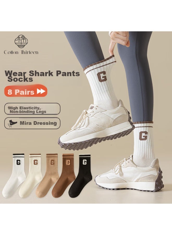 Cotton Thirteen Mianshisan Autumn And Winter New Women's Mid-calf Socks , Trendy Letter Breathable Long Socks - Image 1