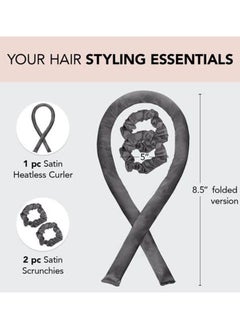 Kitsch Satin Heatless Curling Set - Hair Rollers for Heatless Curls, Heatless Hair Curlers & Hot Rollers (Charcoal)  - Image 2