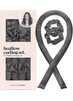 Kitsch Satin Heatless Curling Set - Hair Rollers for Heatless Curls, Heatless Hair Curlers & Hot Rollers (Charcoal)  - Image 1