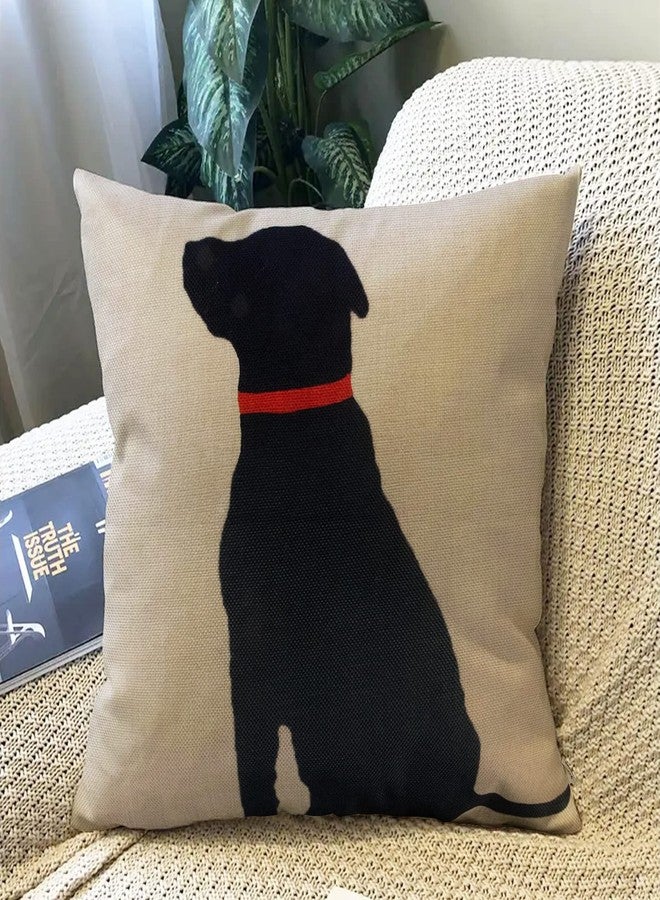 Fjfz Cotton Linen Home Decorative Throw Pillow Case Cushion Cover for Sofa Couch Black Dog with Red Collar Lab Décor Dog Lover Decoration, 18" x 18" - Image 4