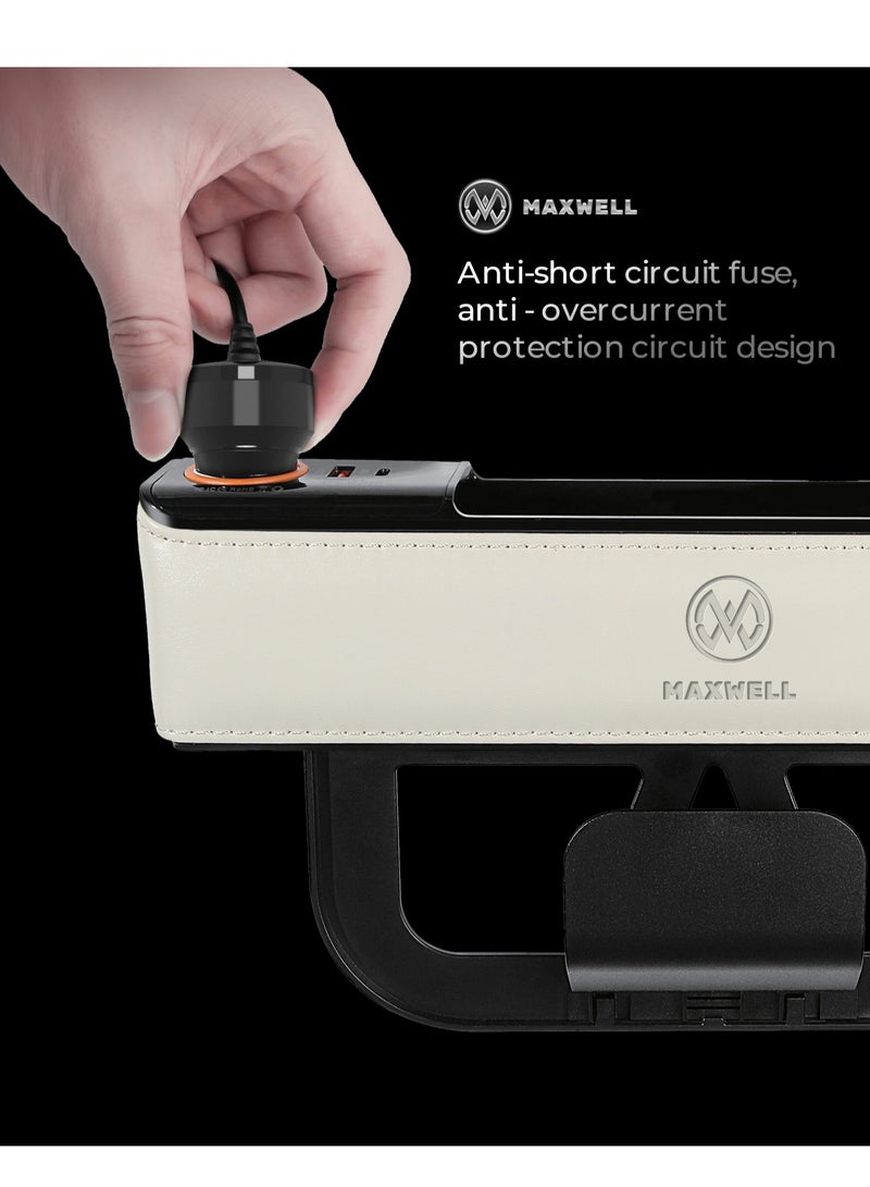 Maxwell Electronics Maxwell Car Charger Organizer with USB-A Quick Charge Compatible with iPhone 16 Pro Max, Samsung S25 Ultra, Laptop, Tablet, etc. Secure Fit for Automobile, Durable Leather, Easy Organization (Beige) - Image 2