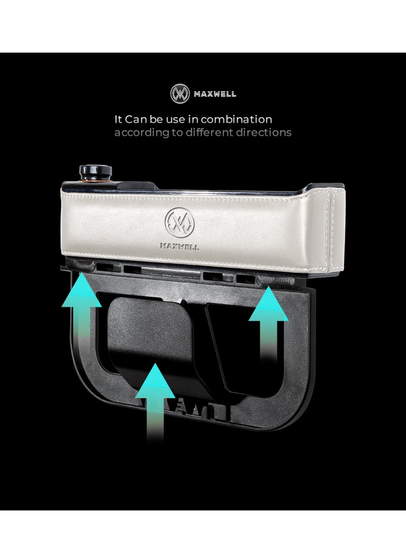 Maxwell Electronics Maxwell Car Charger Organizer with USB-A Quick Charge Compatible with iPhone 16 Pro Max, Samsung S25 Ultra, Laptop, Tablet, etc. Secure Fit for Automobile, Durable Leather, Easy Organization (Beige) - Image 5