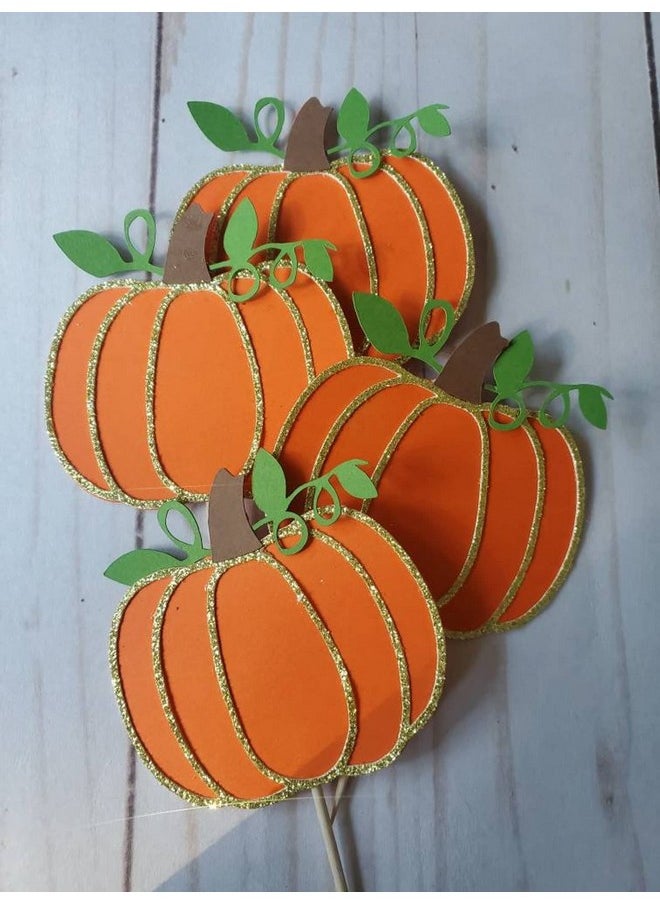Confetti Confetti! Pumpkin Cupcake Toppers, Fall Party Theme, Pumpkin Birthday, Thanksgiving, Halloween Decorations Party Cake Decorations Supplies  - Image 4