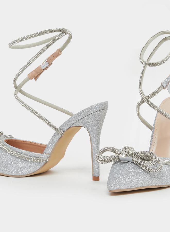 Styli Embellished Bow Detail Gladiator Strap Heel Shoes  - Image 3