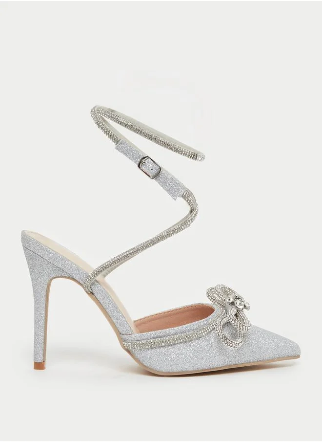 Styli Embellished Bow Detail Gladiator Strap Heel Shoes