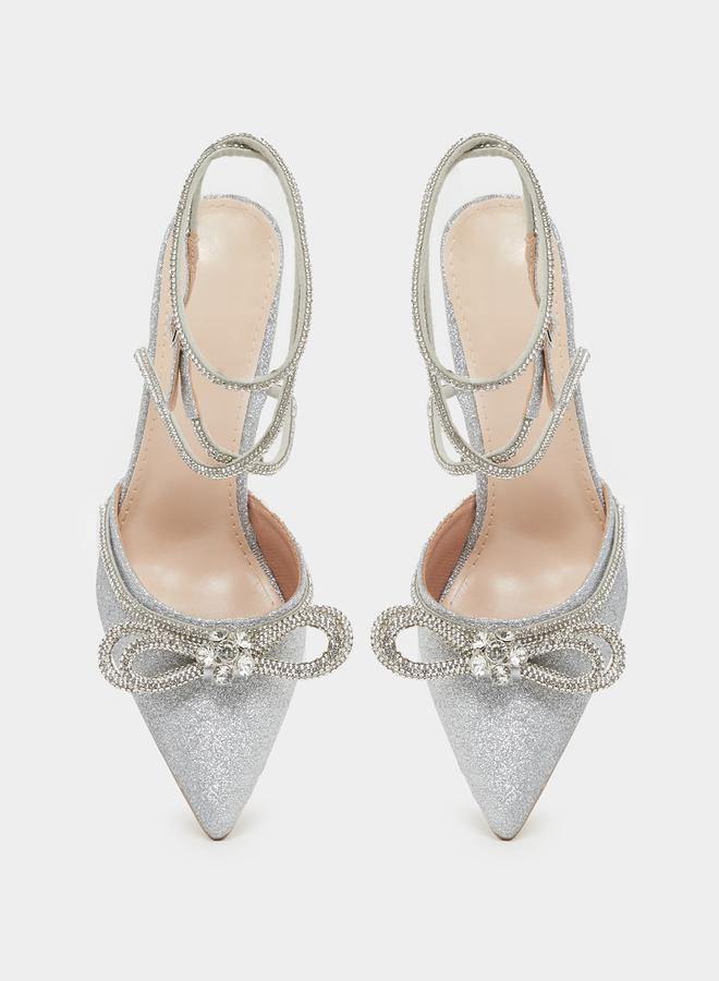 Styli Embellished Bow Detail Gladiator Strap Heel Shoes  - Image 5