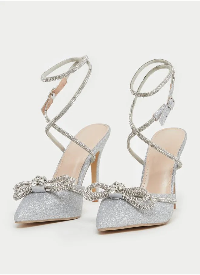 Styli Embellished Bow Detail Gladiator Strap Heel Shoes