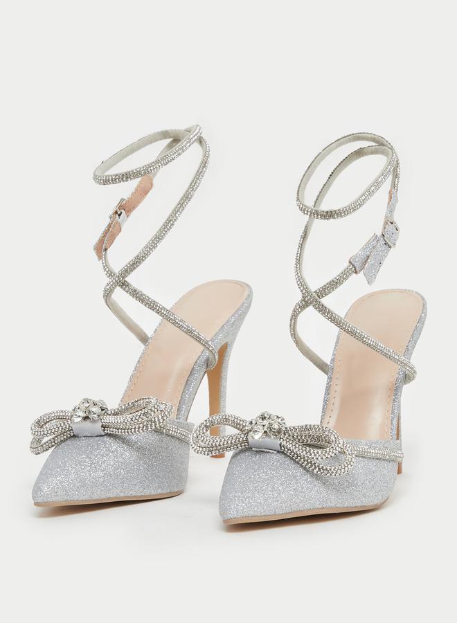 Styli Embellished Bow Detail Gladiator Strap Heel Shoes  - Image 2
