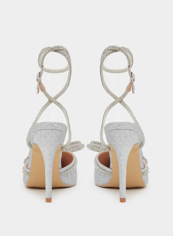 Styli Embellished Bow Detail Gladiator Strap Heel Shoes  - Image 4