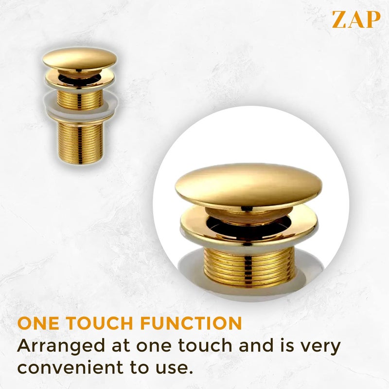 ZAP Lavish Series 3 Inch Gold Pop Up Waste Coupling with Full Thread | Drain Stopper for Bathroom Basin, Vessel & Vanity Sink with Overflow - Image 2