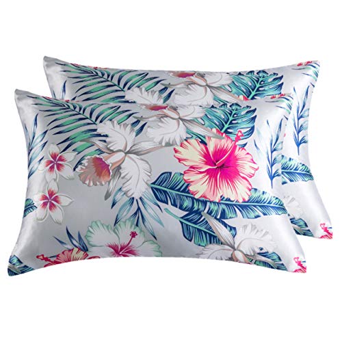 LCBD Satin Pillowcase for Hair and Skin, Queen Size Printed Pillow Cases Set of 2, Silky Floral Print Pillow Covers with Envelope Closure, 20x30 inches - Image 1