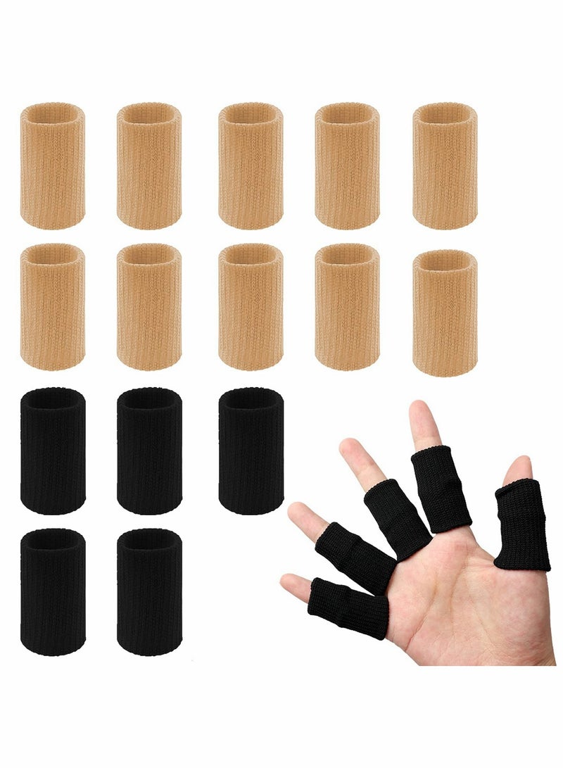 Finger Sleeves, 20 PCS Finger Sleeves Protectors, Sport Finger Sleeves Thumb Brace Support Finger Brace Elastic Thumb Sleeves for Relieving Pain Arthritis Trigger Finger(Black+Skin tone) - Image 1