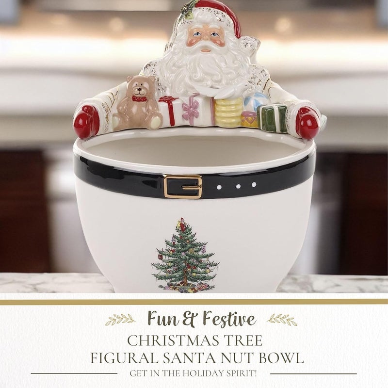 Spode Christmas Tree Santa 9-Inch Nut Bowl – Decorative Earthenware Bowl for Candies, Nuts, Desserts & Holiday Treats – Elegant Christmas Tableware with 22-Karat Gold Accents - Image 2