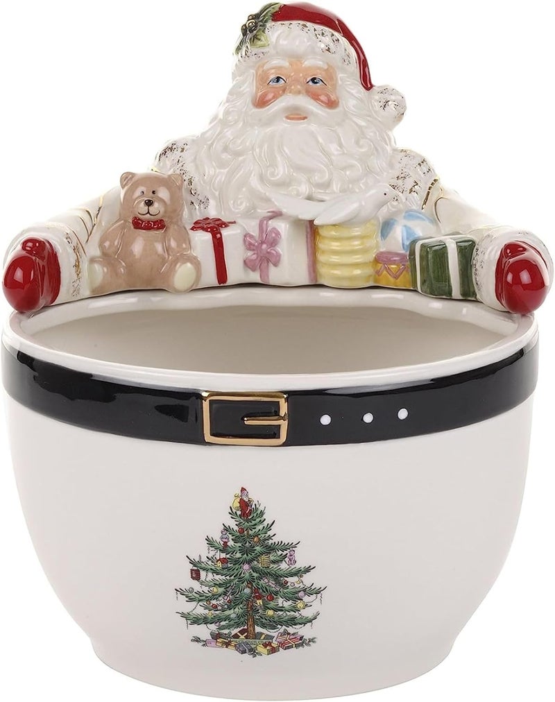 Spode Christmas Tree Santa 9-Inch Nut Bowl – Decorative Earthenware Bowl for Candies, Nuts, Desserts & Holiday Treats – Elegant Christmas Tableware with 22-Karat Gold Accents - Image 1