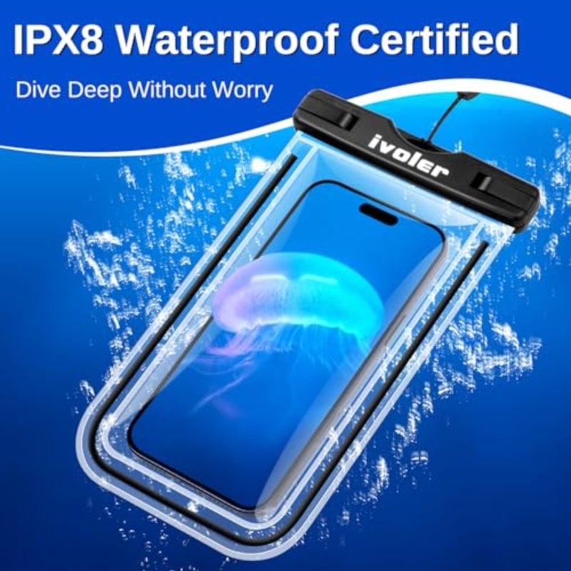 2-Pack Waterproof Phone Pouch, Cell Phone Dry Bag for iPhone 17/16/15 Pro Max, Samsung S26/S25 Ultra, Waterproof Phone Case for Beach, Cruise Essentials and Travel, [Fit Up to 7''], + - Image 2