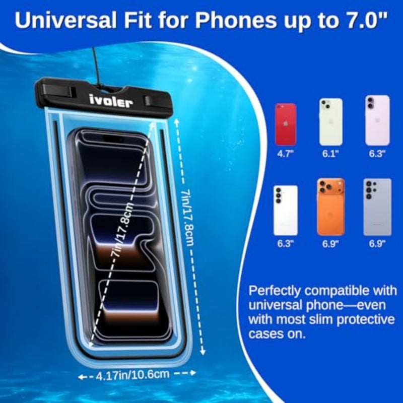 2-Pack Waterproof Phone Pouch, Cell Phone Dry Bag for iPhone 17/16/15 Pro Max, Samsung S26/S25 Ultra, Waterproof Phone Case for Beach, Cruise Essentials and Travel, [Fit Up to 7''], + - Image 3