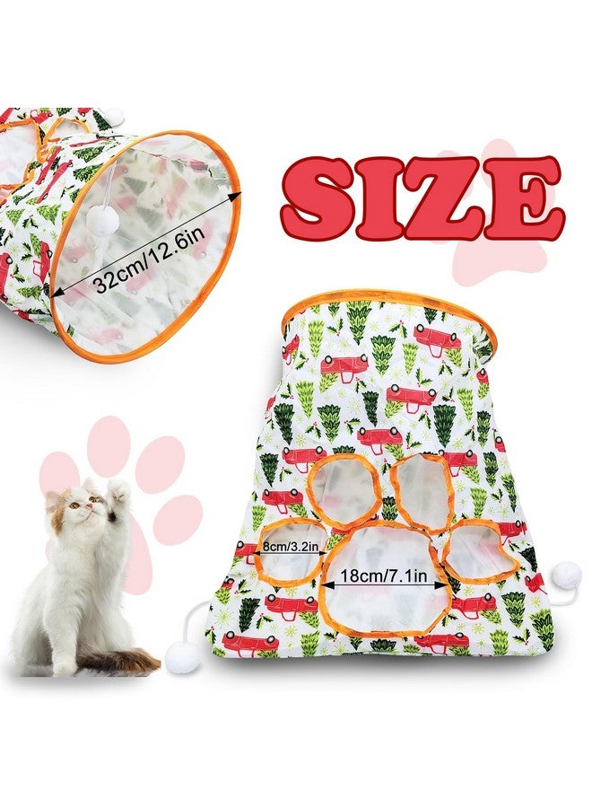 Andiker Cat Tunnel Bags for Indoor Cats, 13x17x12In Foldable Cat Crinkle Bag with 3 White Plush Balls and 1 Mouse 5 Holes for Kitten to Hide and Catch 3 Layers Cat Toy (Forest) - Image 2
