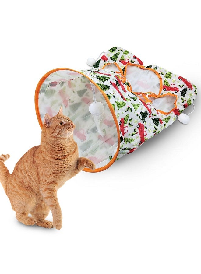 Andiker Cat Tunnel Bags for Indoor Cats, 13x17x12In Foldable Cat Crinkle Bag with 3 White Plush Balls and 1 Mouse 5 Holes for Kitten to Hide and Catch 3 Layers Cat Toy (Forest) - Image 1