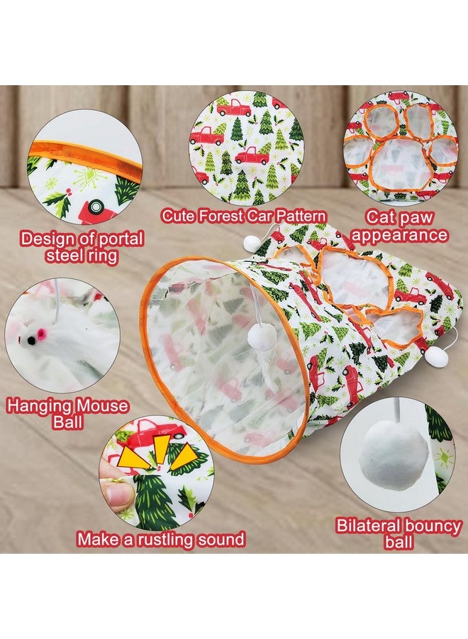 Andiker Cat Tunnel Bags for Indoor Cats, 13x17x12In Foldable Cat Crinkle Bag with 3 White Plush Balls and 1 Mouse 5 Holes for Kitten to Hide and Catch 3 Layers Cat Toy (Forest) - Image 3