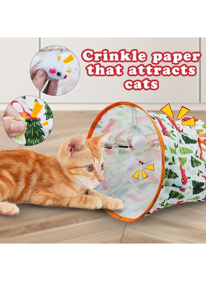 Andiker Cat Tunnel Bags for Indoor Cats, 13x17x12In Foldable Cat Crinkle Bag with 3 White Plush Balls and 1 Mouse 5 Holes for Kitten to Hide and Catch 3 Layers Cat Toy (Forest) - Image 5