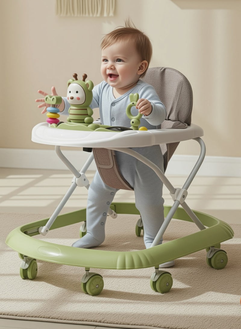 بيبي مشاية أطفال ZIGGIE قابلة للطي مع ارتفاع قابل للتعديل بثلاثة أوضاع وشريط ألعاب موسيقية، مشاية أنشطة للأطفال الصغار، مشاية أطفال للأولاد والبنات من عمر 6 إلى 18 شهرًا، لون أخضر - Image 1