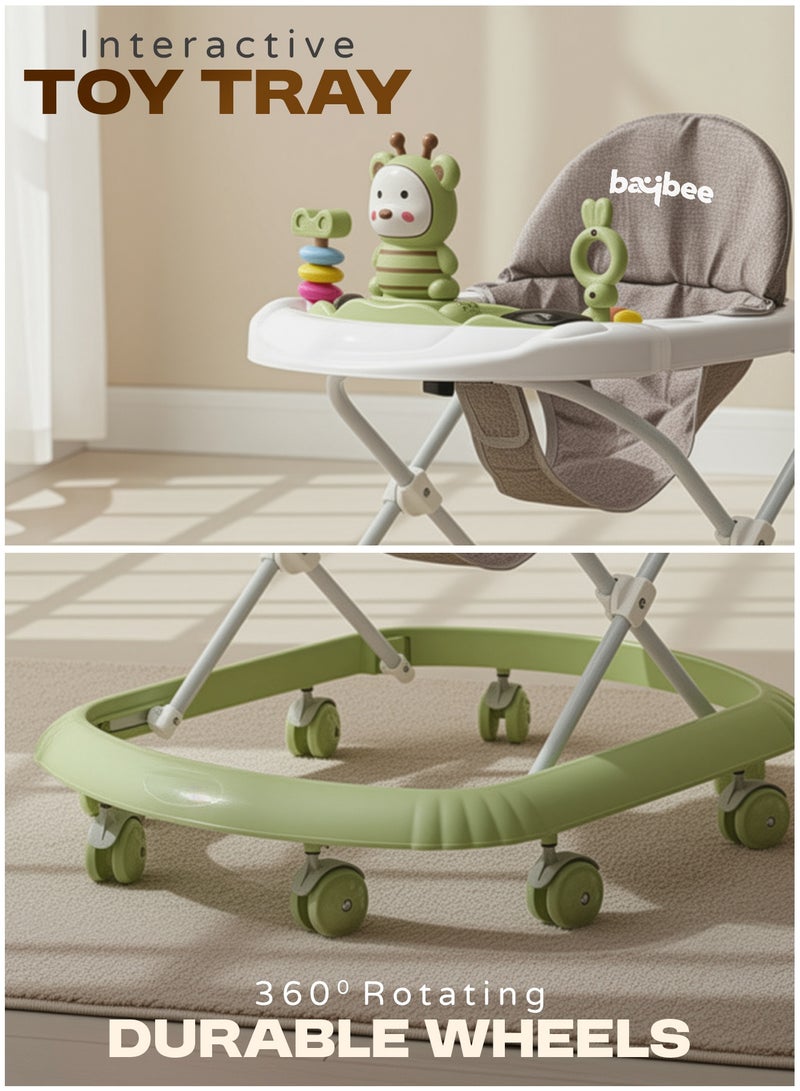 بيبي مشاية أطفال ZIGGIE قابلة للطي مع ارتفاع قابل للتعديل بثلاثة أوضاع وشريط ألعاب موسيقية، مشاية أنشطة للأطفال الصغار، مشاية أطفال للأولاد والبنات من عمر 6 إلى 18 شهرًا، لون أخضر - Image 3