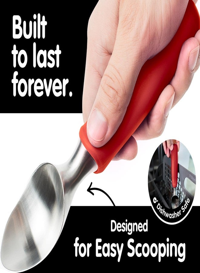 SUMO Stainless Steel Ice Cream Scoop With Ergonomic Handle - Sturdy, Dishwasher-Safe Scooper For Effortless Scooping and Serving Of Frozen Desserts, Comfortable Grip - Red - Image 3
