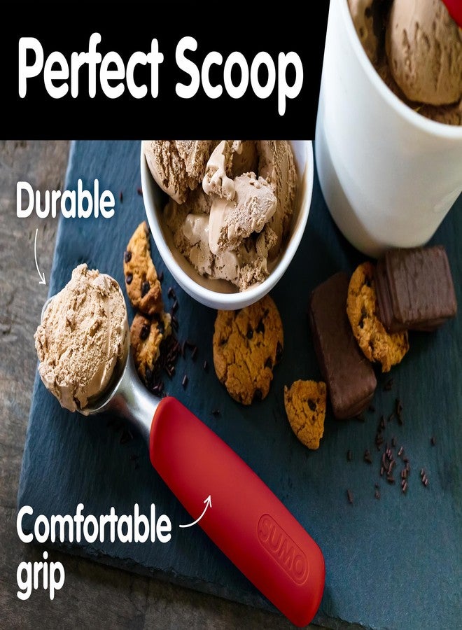 SUMO Stainless Steel Ice Cream Scoop With Ergonomic Handle - Sturdy, Dishwasher-Safe Scooper For Effortless Scooping and Serving Of Frozen Desserts, Comfortable Grip - Red - Image 2