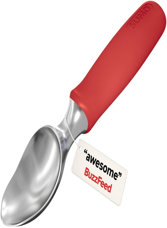 SUMO Stainless Steel Ice Cream Scoop With Ergonomic Handle - Sturdy, Dishwasher-Safe Scooper For Effortless Scooping and Serving Of Frozen Desserts, Comfortable Grip - Red - Image 1
