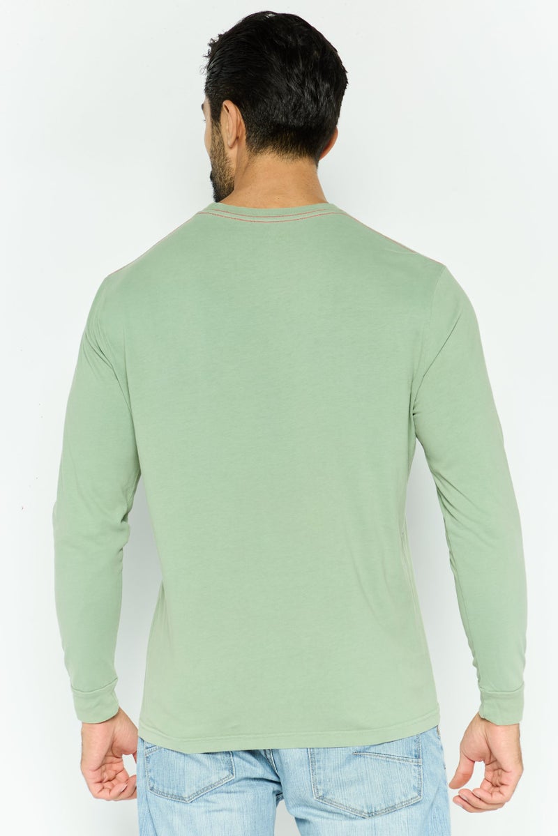 TRUE GRIT Men Crew Neck Long Sleeve Graphic Print T-Shirt, Sage Green - Image 3