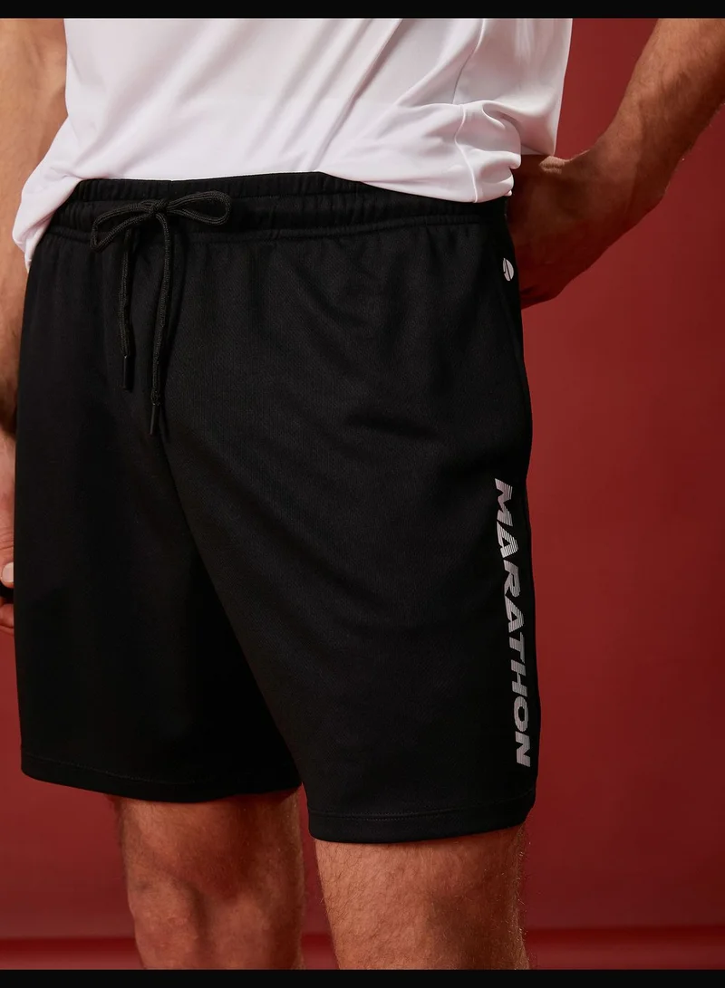 كوتون Basic Sport Shorts Drawstring Pocket Detailed Slogan Printed