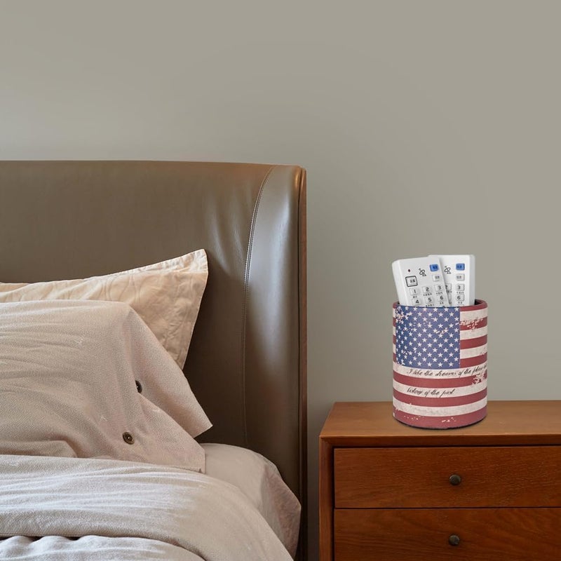 Fosinz Pen Pencil Holder Cup Container PU Leather Desk Organizer Stand Decor Brush Scissor Holder Decoration Office Desk Home School (3.3" x 3.3" x 4", US Flag) - Image 3