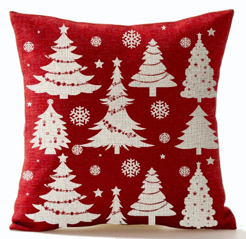 Andreannie Set of 4 Best Christmas Day Gift Pine Tree Merry Christmas Cross Jesus Cotton Linen Throw Pillow Case Cushion Cover Home Office Decorative Square 18 X 18 Inches (Red) - Image 2