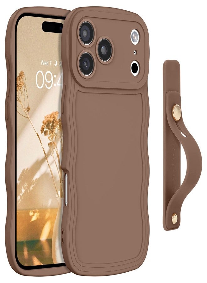 جراب GUAGUA لهاتف iPhone 17 Pro مع حزام للمعصم، جراب هاتف بحواف مموجة، شكل حلزوني لطيف مع حزام معصم قابل للتعديل، مسند، مقاوم للصدمات، مانع للانزلاق، جراب هاتف لهاتف iPhone 17 Pro مقاس 6.3 بوصة، بني - Image 1