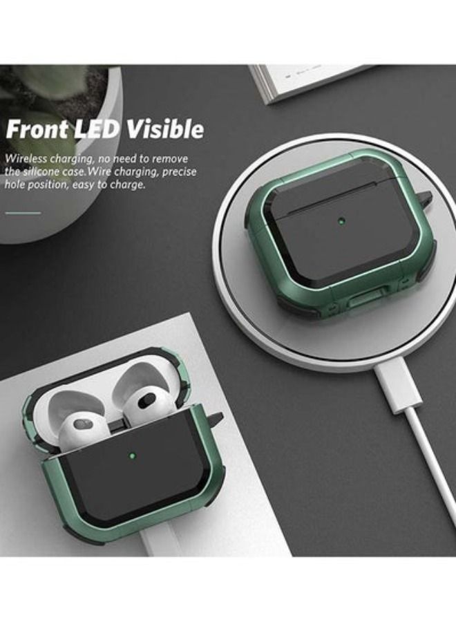 ACLIX Shockproof Armor Rugged Case Cover With Keychain For Apple Airpods 3 (3rd Generation) Pine Green/Black - Image 5