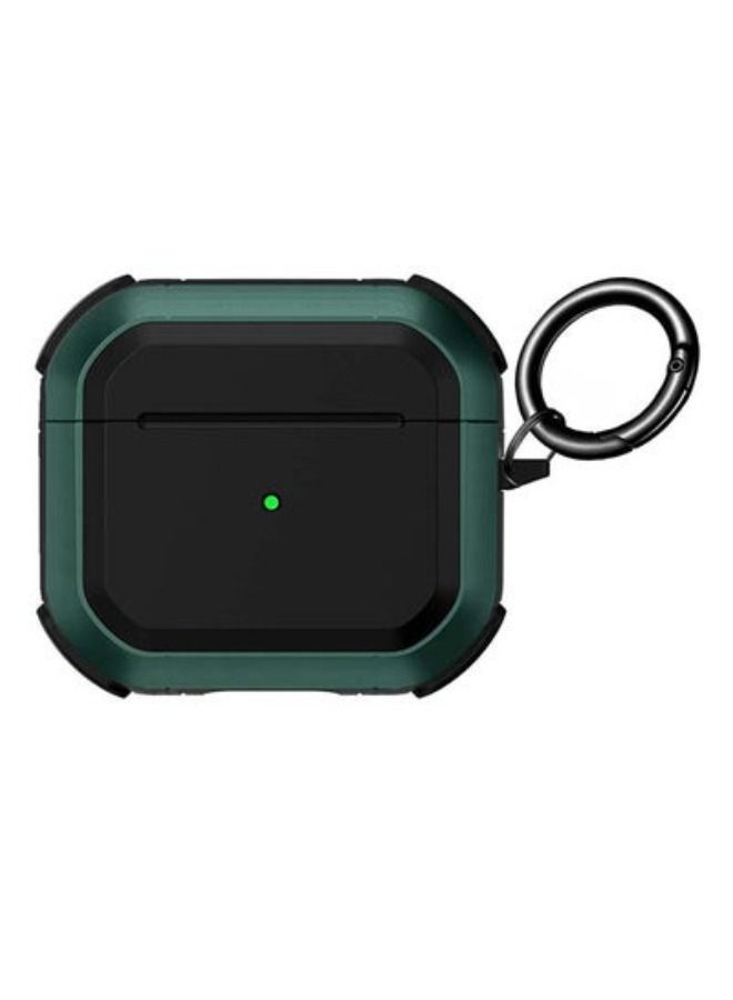 ACLIX Shockproof Armor Rugged Case Cover With Keychain For Apple Airpods 3 (3rd Generation) Pine Green/Black - Image 2