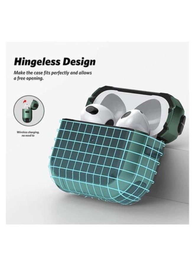 ACLIX Shockproof Armor Rugged Case Cover With Keychain For Apple Airpods 3 (3rd Generation) Pine Green/Black - Image 4