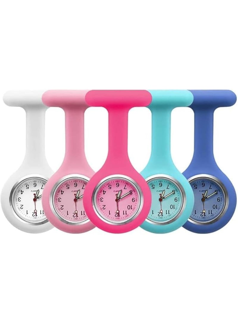 5 قطع من ساعات الممرضات، ساعات ممرضات من السيليكون بمشبك، مع دبوس أمان، ساعة محمولة مع مؤشر متوهج، حركة كوارتز عالية الدقة، سهلة القراءة، للممرضات وغيرهم من المتخصصين الطبيين - Image 1